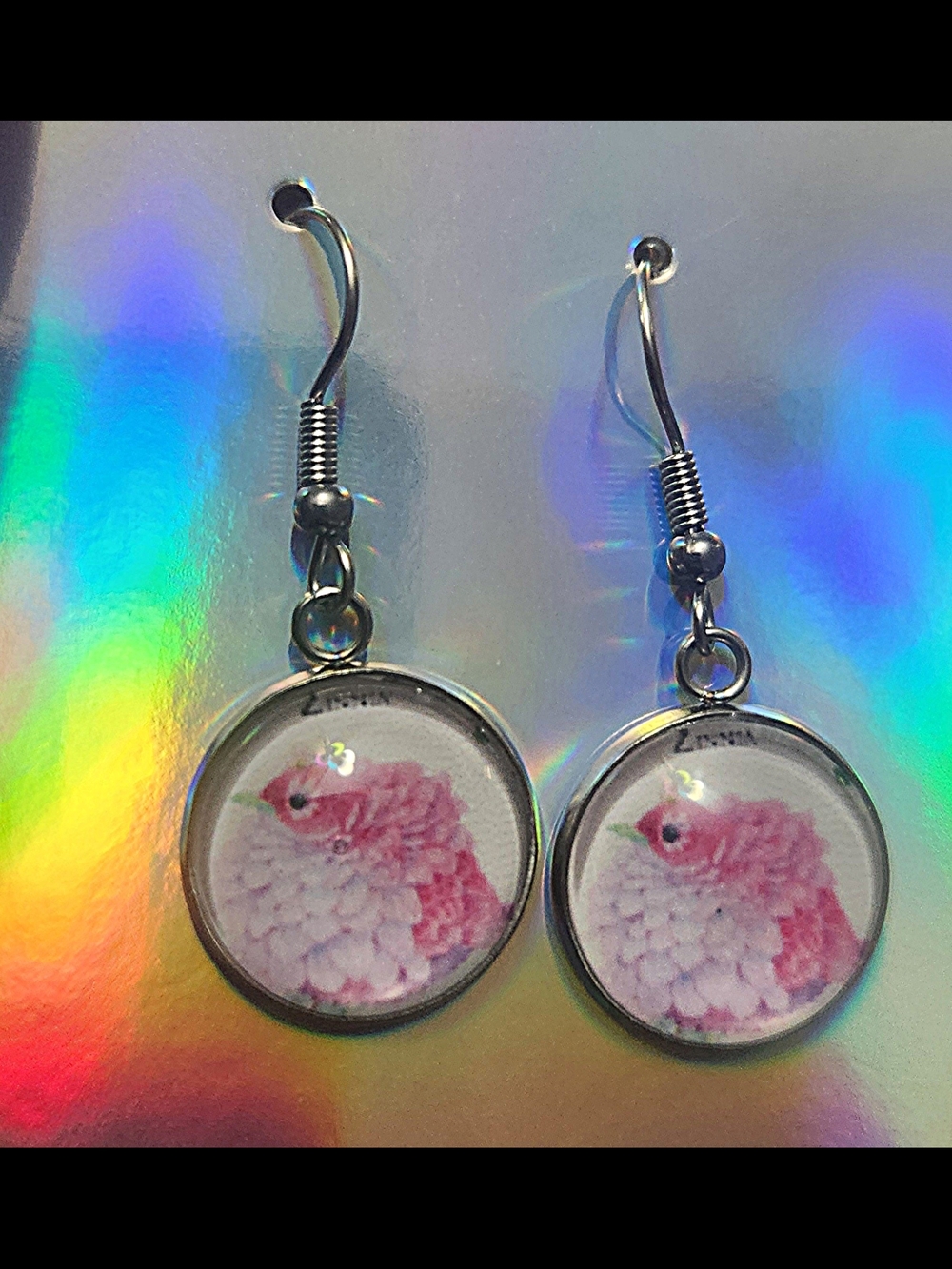 Pink Zinnia Hummingbird Dangle Earrings